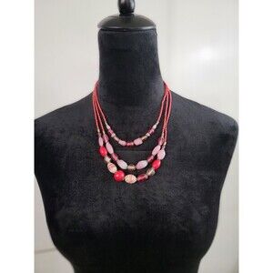 Pink Red And Coral Colored Layered Beaded Necklace